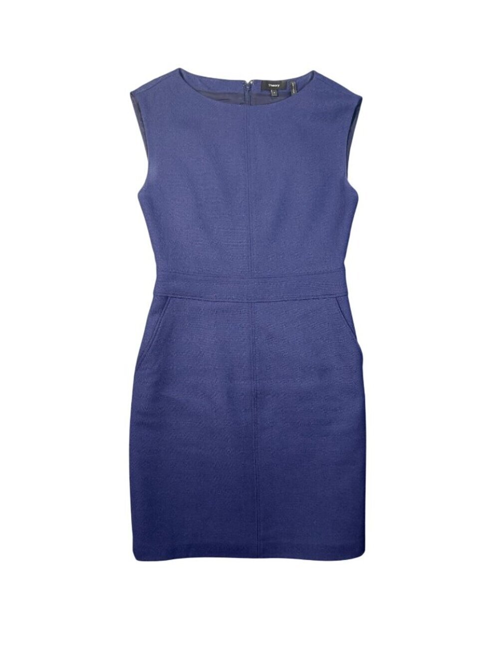 Theory Front Split Classic Sheath Dress Business Navy Blue Wool Blend Size 4